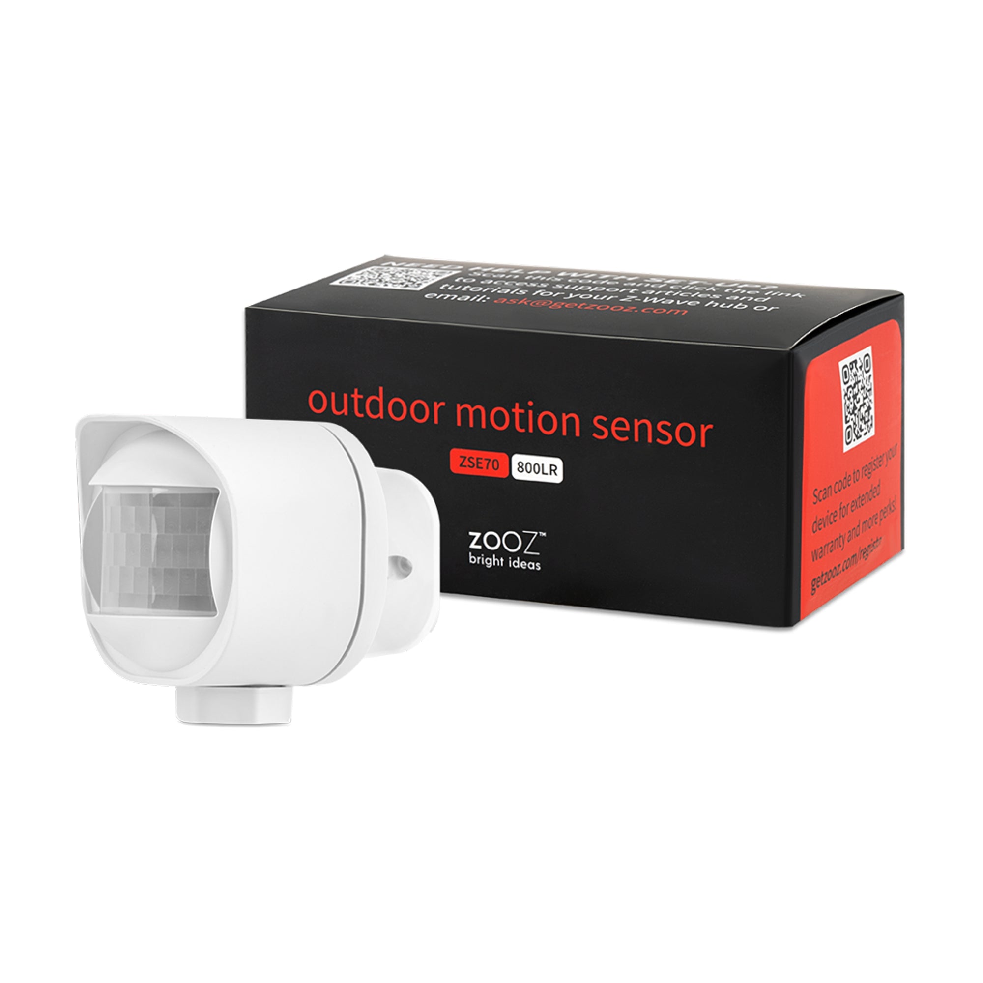 Zooz 800 Series Z-Wave Long Range Outdoor Motion Sensor ZSE70 800LR | Motion, Temp, Lux Packshot