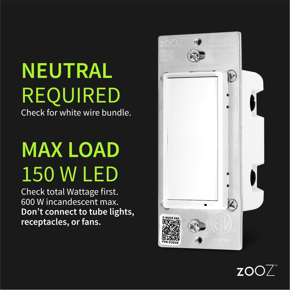 Zooz 800 Series Z-Wave Long Range S2 On / Off Wall Switch ZEN76 