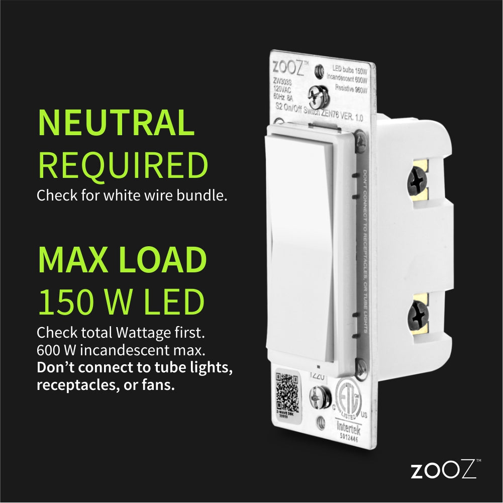 Zooz 700 Series Z-Wave Plus S2 On / Off Wall Switch ZEN76 (Garage 