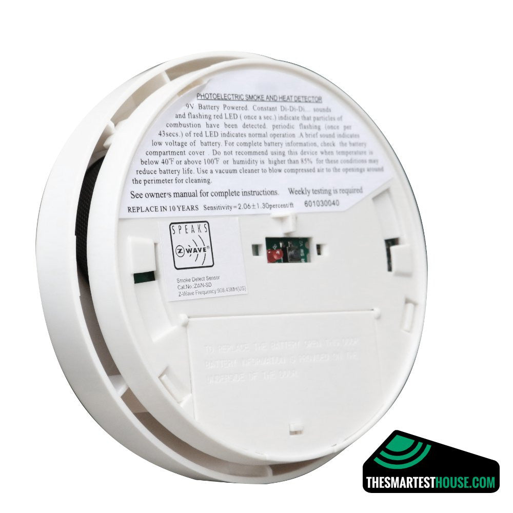 Z-Wave Smoke Detector ZWN-SD-W Back Angle